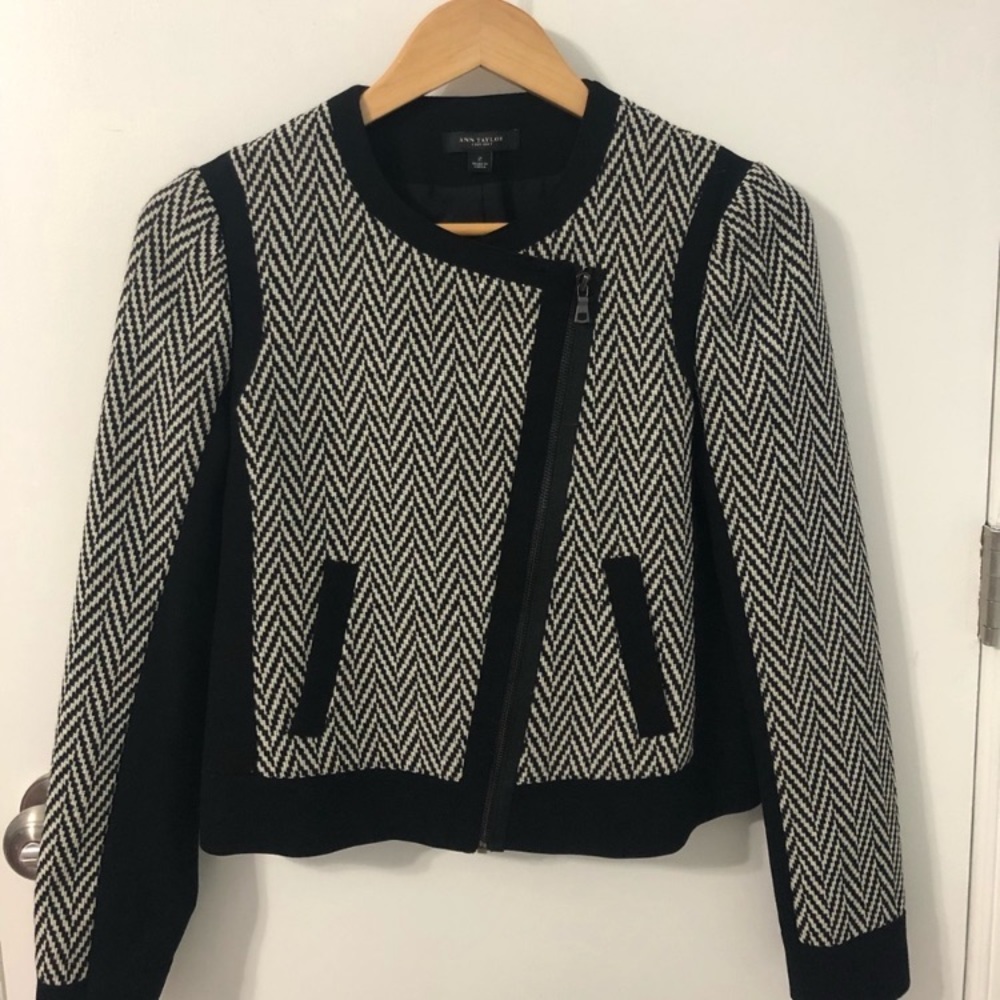 Ann Taylor herringbone Moto jacket, like new (2)
